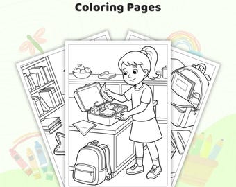 35+ Lunch Box Coloring Pages, Back to School Sheets, Healthy Food Kids Color Book, School Lunch Activity Pages, Printable PDF Coloring Pages