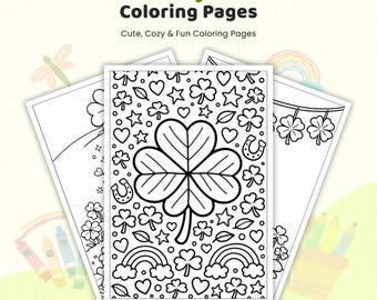 Más de 30 páginas para colorear de tréboles de la suerte, diseños de tréboles de cuatro hojas, arte de tréboles para el Día de San Patricio, patrones de tréboles de la suerte, PDF para colorear imprimible