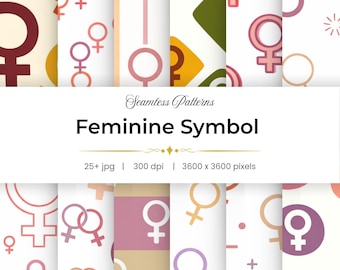 25+ Feminine Symbol Seamless Patterns, Minimal Line Art Digital Paper Bundle for Sublimation, Woman Power Fabric Print, Girl Power Images