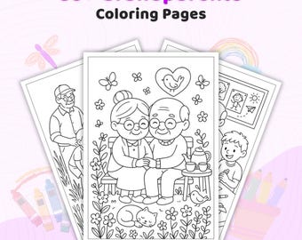 35+ Grandparents Coloring Pages, Grandparents Day Printable Coloring Book, Family Love Coloring Sheets for Kids, Instant Digital Download