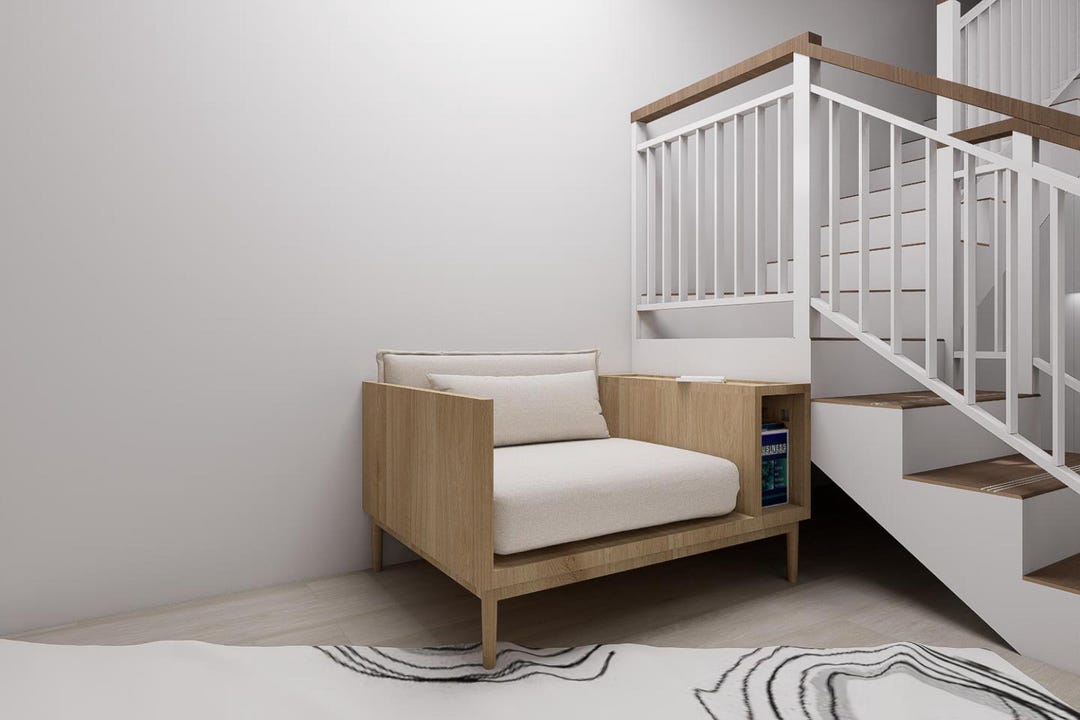 Modern Wooden Armchair With Side Storage - Blueprint & Design Package ...