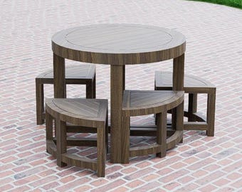Round Dining Table with Hidden Stools – Blueprint Design