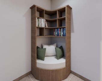 Corner Bookshelf with Reading Nook - Blueprint & Design Package