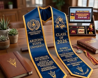 Custom Embroidered Graduation Stole, Personalized Maroon Gold Sash Class Of 2026 Customized Bachelor Of Science Honors Graduate Gift