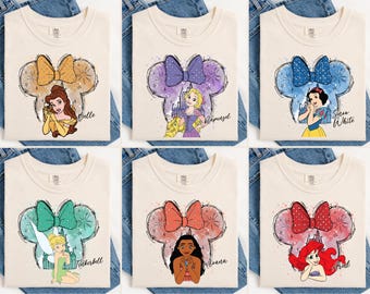All Disney Princess Shirt, Watercolor Disney Princess Shirt, Minnie Ears Princess T-shirt, Birthday Girl Trip Gift, Elsa, Belle, Ariel Shirt