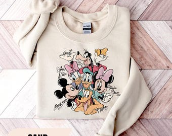 Retro Mickey and Friends Signatures Sweatshirt, Magical Sweater, Disney Characters Shirt, Mickey & Co Hoodie, Disneyland Family Trip Gift