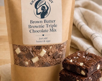 Brown Butter Triple Chocolate Brownie Mix | American Brownie Baking Mix | Fudgy Chocolate Brownies | Just Add Eggs & Butter | Gift