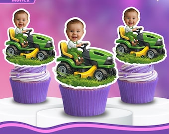 Adornos personalizados para cupcakes y pasteles con diseño de cortacésped / Decoración para fiestas de jardinería / Descarga digital