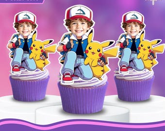 Personalized Pokemon Cupcake Toppers with Custom Face | Pokémon Birthday Party Decor | Printable Cake Topper | Digital Download