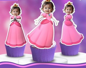 Personalized Princess Peach Face Cupcake Toppers | Birthday Party Decor (Digital Download)