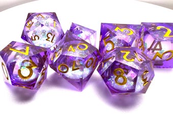 Galaxy Dungeons & Dragons Dice Set, Light Purple Liquid Core DnD Dice Set, Suitable for Role-Playing Games,  Contains Glitter Resin Dice