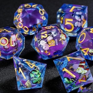 Conjunto de dados de resina de núcleo líquido Purple Butterfly Starlight Dungeons & Dragons Digital Dice DND Conjunto de dados de presente