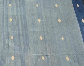 Alfombra Kilim Minimalista Azul, Alfombra de Tejido Plano Tejida a Mano, Kilim con Estampado de Diamantes, Decoración de Suelo para Sala de Estar de Estilo Boho Escandinavo