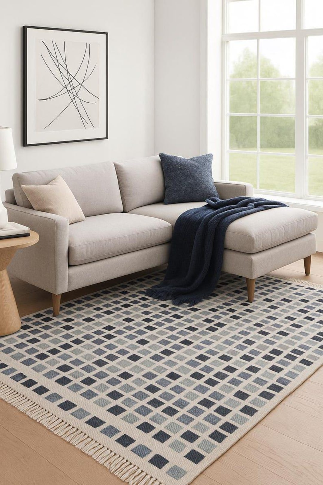 Neurtral Checkerd Rug Handwoven Neutral Checkered Area Rug | Beige Grey & Dusty Rose ...