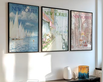 Vintage Editorial Illustration Prints 3 – Magazine Cover Poster Set 1959 1977 1986 | Digital Download