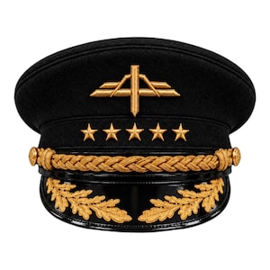 Five Star Russian General Officer Visor Cap Black Military Dress Hat Gold Oak Leaf Embroidery Hat for Historical Reenactment, Collectors