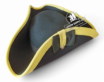 Napoleonic Tricorn Hat Handmade French General Cap Gold Trim Military Costume, Colonial Pirate Reenactment Headwear Vintage Cap gift idea