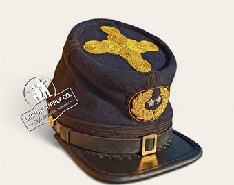 南北戦争　帽子　MADE IN USA ブルーとグレーのウール製ケピ帽、アメリカ南北戦争、レザーバイザー