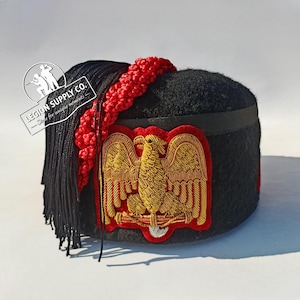 Handmade Italian Fez Cap: Embroidered Eagle Patch, Reenactment Collectors