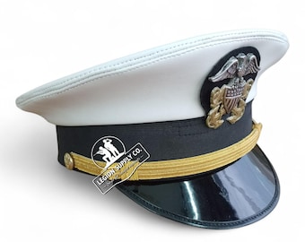 Cappello da cerimonia da ufficiale della Marina degli Stati Uniti, bianco, per giovani veterani militari, copricapo da tenente comandante, per rievocazioni storiche, collezionismo ed esposizione.