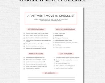 Apartment Move-In Checklist Printable | New Apartment Checklist PDF | Moving Planner Instant Download