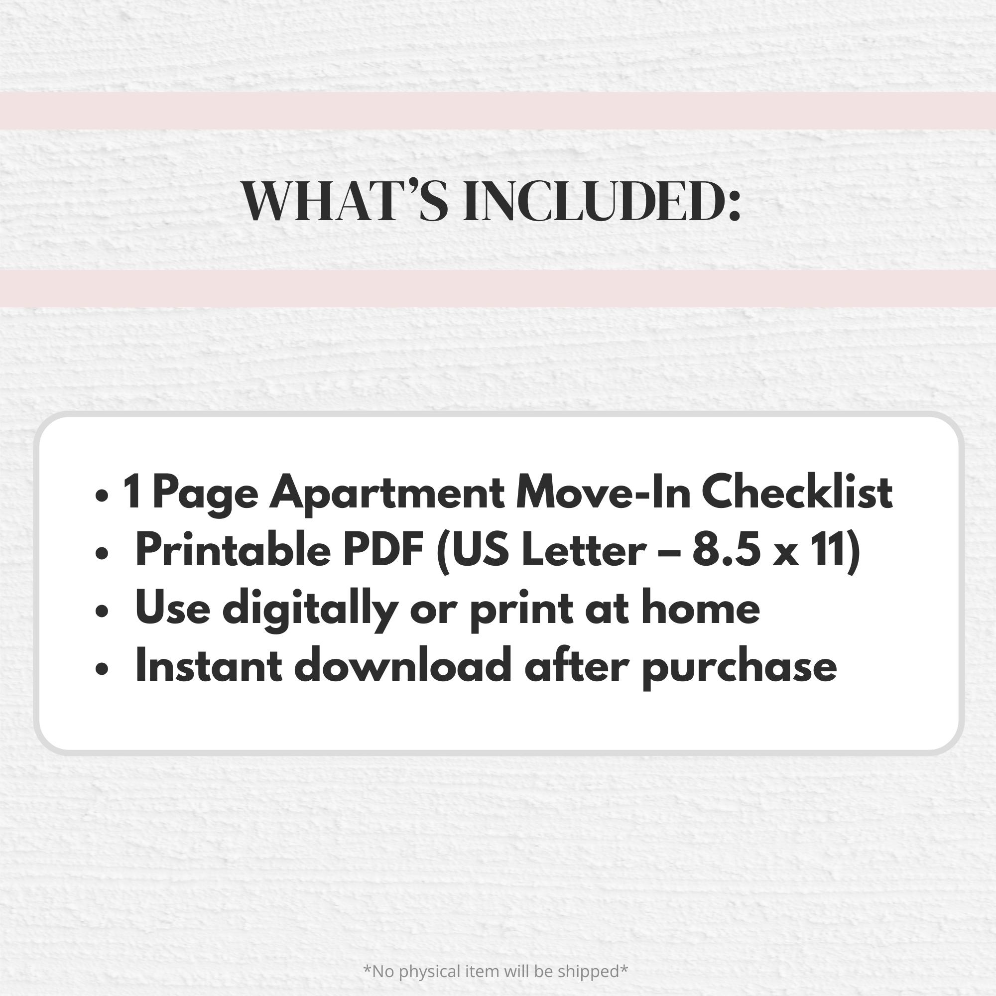 Apartment Move-in Checklist Printable | New Apartment Checklist PDF ...