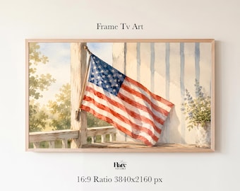 Patriotic Watercolor Flag TV Art | American Flag Frame TV Screensaver | 4th of July Samsung Frame TV Decor | Minimal Americana Wall Art