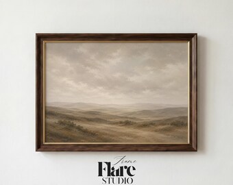 Neutral Rolling Hills Landscape Print | Wabi Sabi Art, Soft Earth Tones, Calm Horizon, Minimalist Wall Art, Digital Download