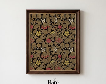 Antique Floral Textile Print | Vintage Botanical Fabric Wall Art | Folk Embroidery Pattern | Maximalist Cottagecore Decor | Printable Art