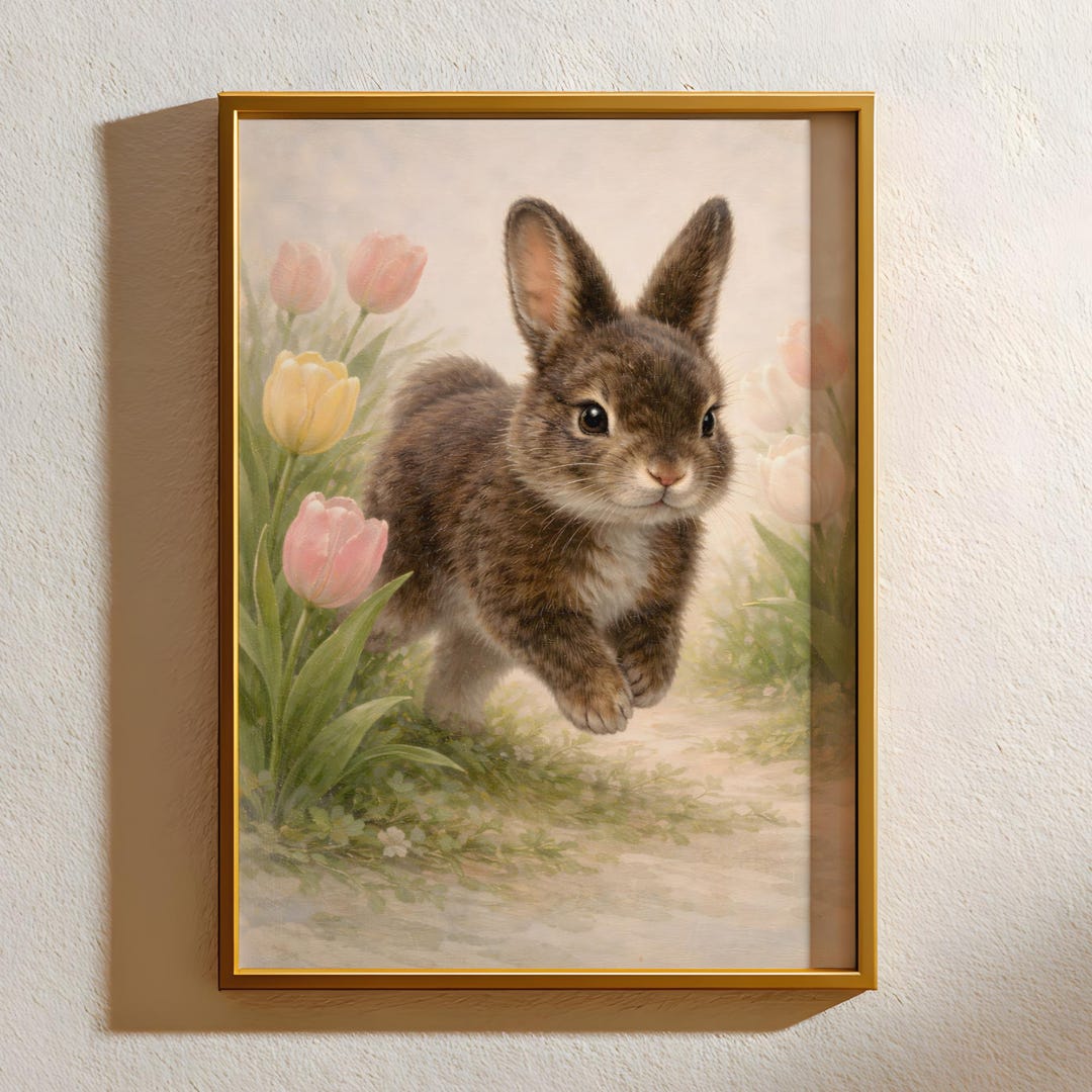 Vintage Easter Bunny Print, Rabbit in Tulip Field (digital Download) - Etsy