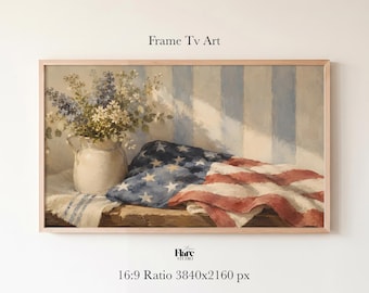 Patriotic Americana Watercolor Flag TV Art | American Flag Samsung Frame TV | 4th of July Screensaver | Vintage Style Patriotic Decor