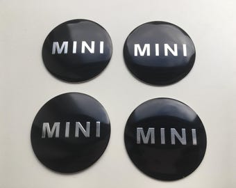 Set di 4 adesivi coprimozzi per cerchi MINI 50 mm - 1,97 pollici nero lucido