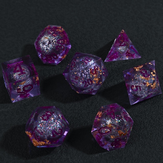 Liquid Core Galaxy Dice Set – Purple Resin DND Dice for RPG Lovers