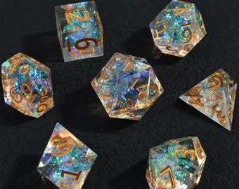 Handmade Resin Dice Set, Sharp Edge D&D Dice