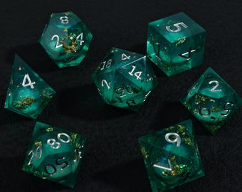 Sharp Edge Resin Liquid Core Dice Set, TTRPG DND Gift