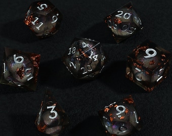 Vintage style Liquid Core Resin Dice Set, TTRPG Role Playing Game