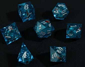 Koi Fish Dice Set, Sharp Edge Resin Liquid Core Dice Set, TTRPG DND Gift