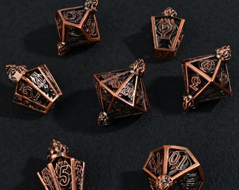 Antique Copper Steampunk RPG Dice - Hollow Metal Polyhedral Set - Gift for Dungeon Master, Pathfinder