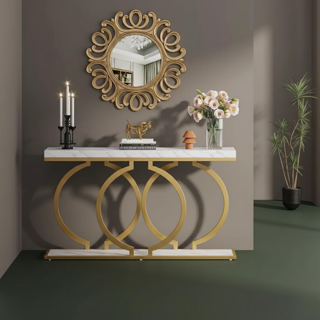 Gold Marble Console Table Narrow Entryway Accent Table for Modern ...