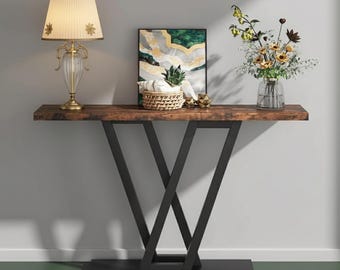 Mesa consola – Mesa de sofá estrecha industrial para entrada, pasillo y sala de estar