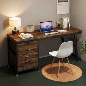 Industrial Computer Desk with 3 Drawers – Reversible Workstation for Home Office