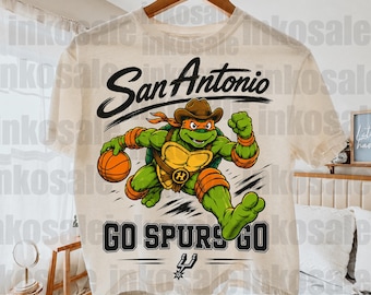 San Antonio Spurs x Teenage Mutant Ninja Turtles Basketball Fan, Sporty Game Day Sublimation, Retro Sports Lover Graphic Tee, Cute Game Day