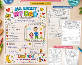 Printable All About My Dad bundle  Coloring Pages Father Day Cards Instant download All About My Dad Worksheet PDF PNG Download