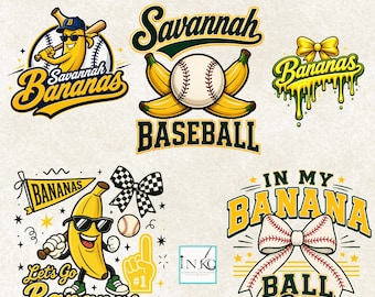 Savannah Banana PNG Bundle, Drip Bananas Mascot Clipart BANANAS Doodle Shirt,Banana Baseball ,Yellow Team Baseball Design Circut Sublimation