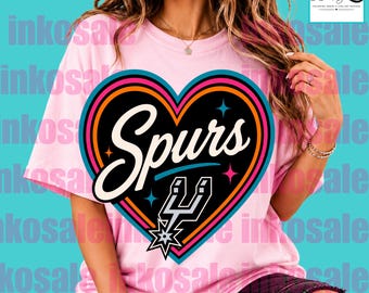 Spurs Heart PNG T-Shirt, Basketball Fan Gift, Sporty Game Day Sublimation Cute Game Day Shirt, Retro Sports Lover Graphic Tee