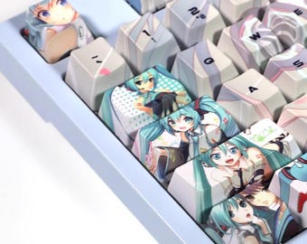 Hatsune Miku Keycap Set Japanese PBT 104 Key Cherry MX Style