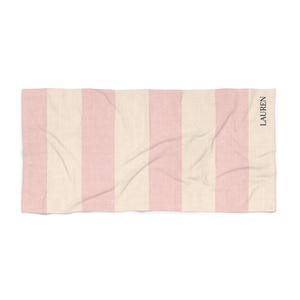 Gepersonaliseerde strandhanddoek | Roze cabana-badhanddoek met strepen | Geïnspireerd door de Franse Rivièra | Vrijgezellenfeestcadeau afbeelding 5