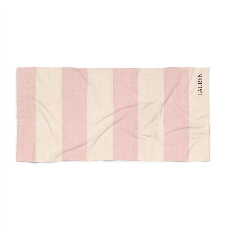 Gepersonaliseerde strandhanddoek | Roze cabana-badhanddoek met strepen | Geïnspireerd door de Franse Rivièra | Vrijgezellenfeestcadeau afbeelding 5