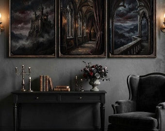 Gothic Schloss Ölgemälde Drucke Set, düstere Wohnkultur (digitaler Download)