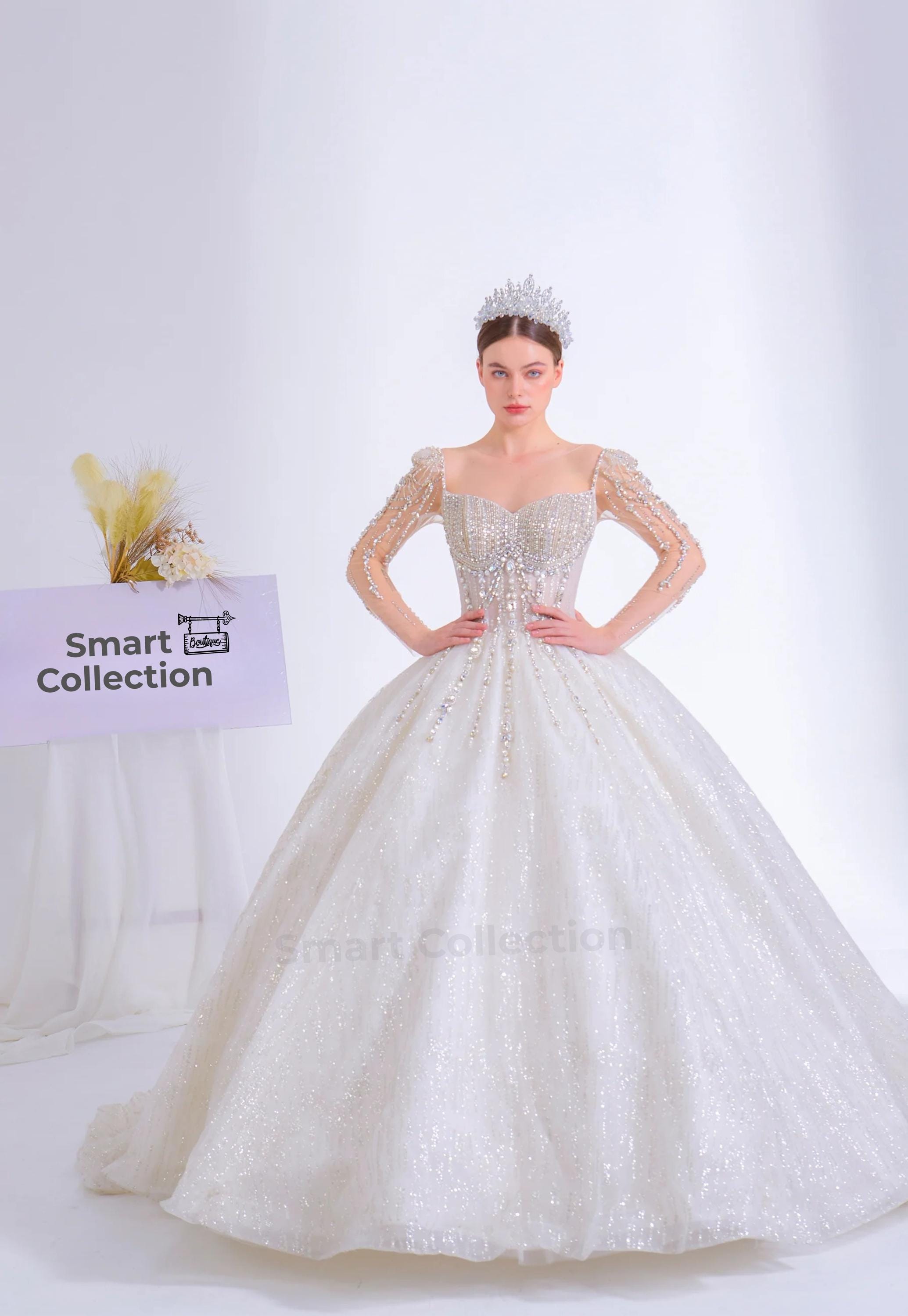 strapless open back dress Princess Long Sleeves Off Shoulder A-line White Wedding Dress – FancyVestido main image 0